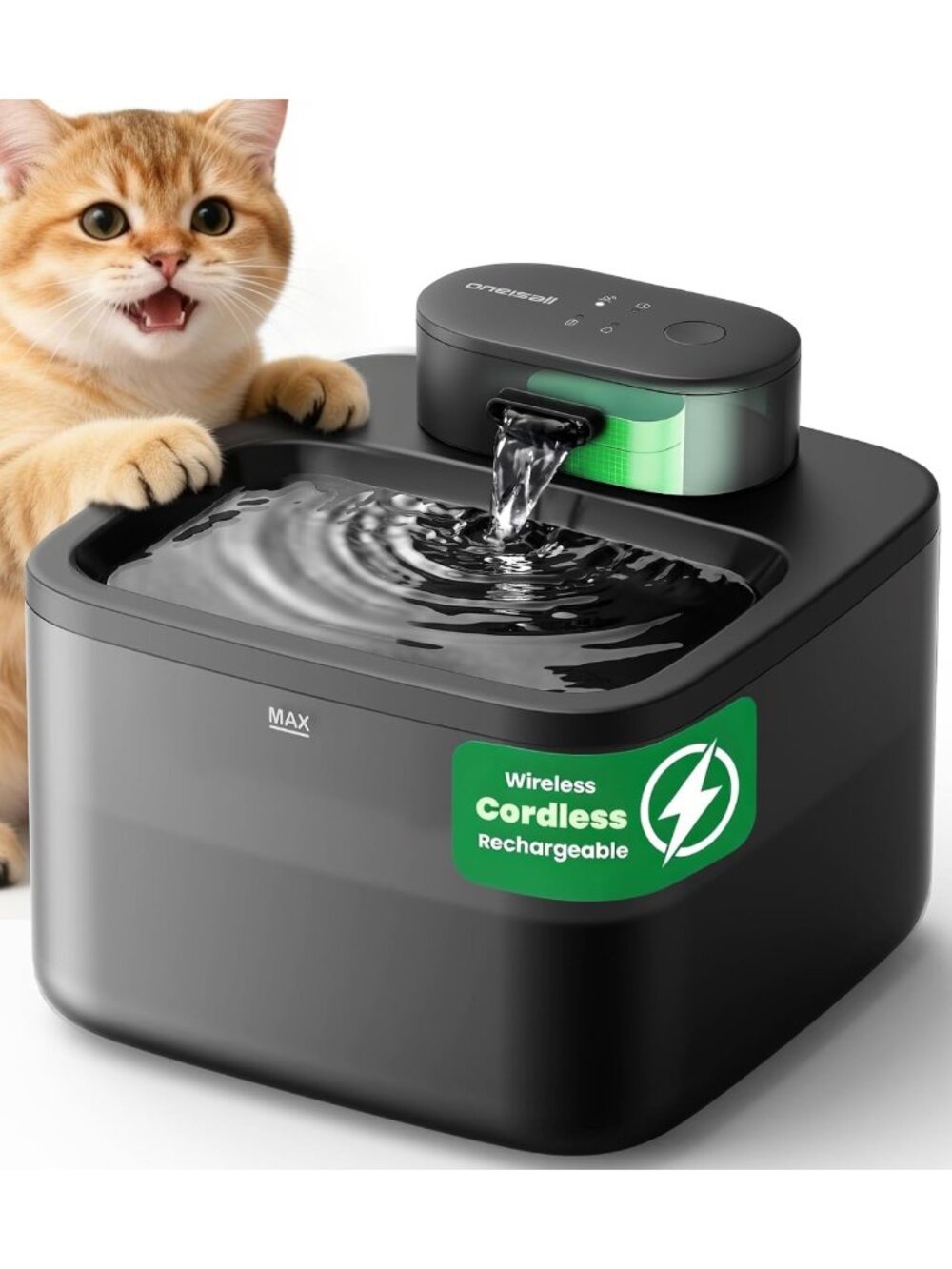 Wireless Cat Water Fountain 2.2L/74oz - Pet Hydration Station, Quiet & Easy